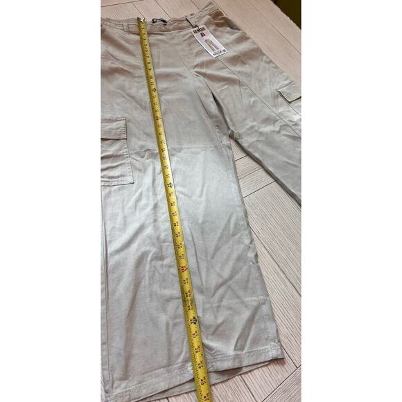 NWT Rewash seamed wide leg cargo pants. Linen blend. Khaki. Elastic waist. Sz L - Picture 3 of 9